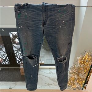 Amiri size 31 Distressed Blue Jeans with Paint Splatter